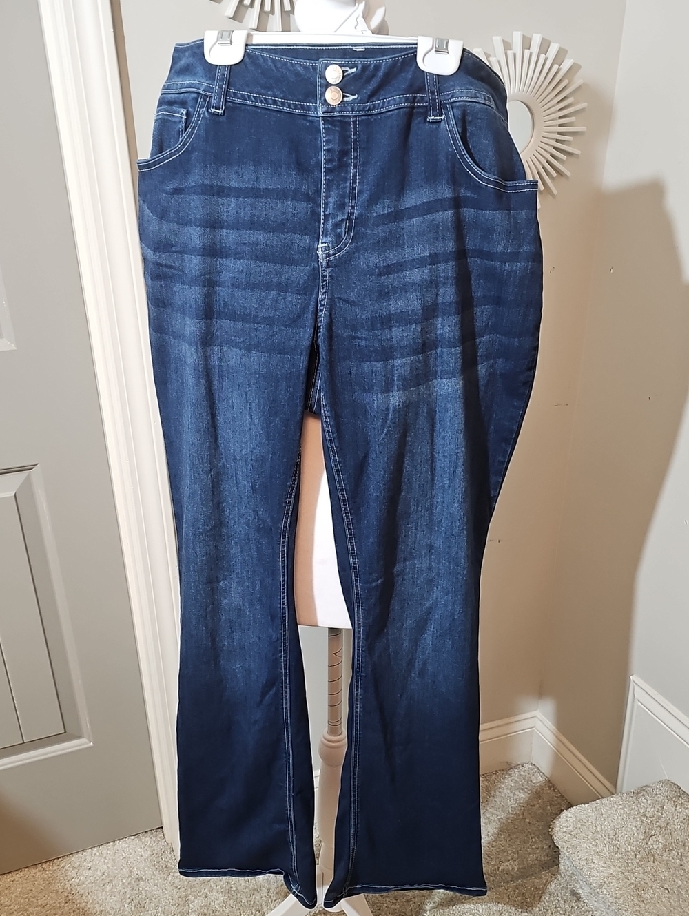 Cato Indigo Flare Jeans with Faded Whisker Detail